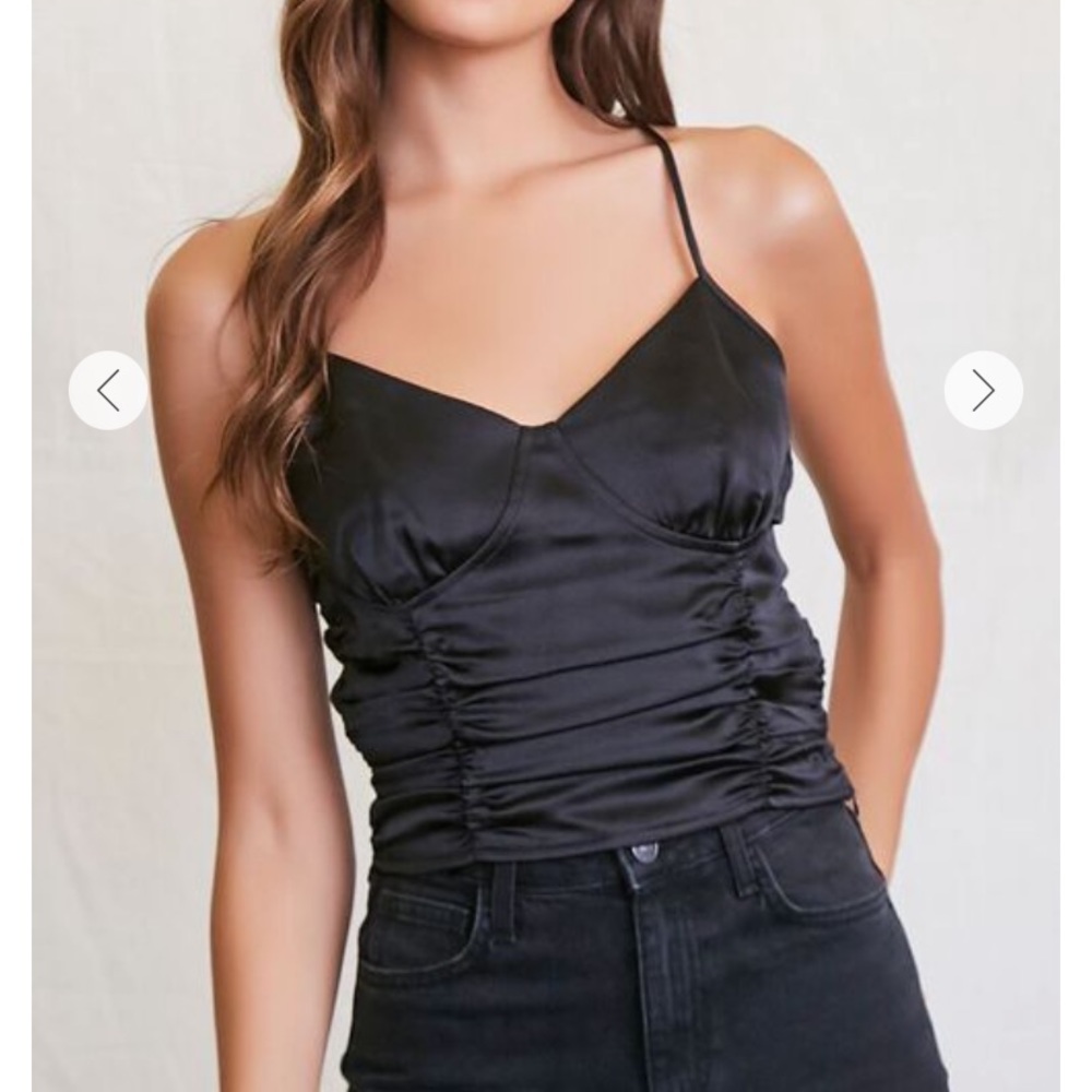 NWT Ruched Satin Criss Cross Cami - Forever 21 Size Small in Black